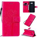 For LG G8X Tree & Cat Pattern Pressed Printing Horizontal Flip PU Leather Case with Holder & Card Slots & Wallet & Lanyard(Rose)