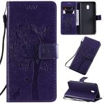 For LG G8X Tree & Cat Pattern Pressed Printing Horizontal Flip PU Leather Case with Holder & Card Slots & Wallet & Lanyard(Purple)