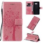 For LG G8X Tree & Cat Pattern Pressed Printing Horizontal Flip PU Leather Case with Holder & Card Slots & Wallet & Lanyard(Pink)