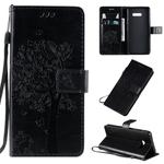For LG G8X Tree & Cat Pattern Pressed Printing Horizontal Flip PU Leather Case with Holder & Card Slots & Wallet & Lanyard(Black)