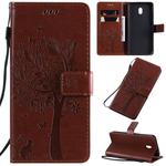 For Xiaomi Redmi 8A Tree & Cat Pattern Pressed Printing Horizontal Flip PU Leather Case with Holder & Card Slots & Wallet & Lanyard(Coffee)