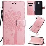 For Xiaomi Redmi 8A Tree & Cat Pattern Pressed Printing Horizontal Flip PU Leather Case with Holder & Card Slots & Wallet & Lanyard(Rose gold)