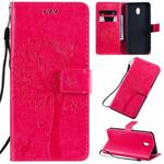For Xiaomi Redmi 8A Tree & Cat Pattern Pressed Printing Horizontal Flip PU Leather Case with Holder & Card Slots & Wallet & Lanyard(Rose)