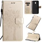 For Xiaomi Redmi 8A Tree & Cat Pattern Pressed Printing Horizontal Flip PU Leather Case with Holder & Card Slots & Wallet & Lanyard(Gold)