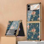 For Samsung Galaxy Z Flip3 5G GKK Floral Pattern Electroplating Painted Glass Case(Floral 04)