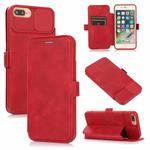 Push Window Double Buckle PU + Silicone Horizontal Flip Leather Case with Holder & Card Slot For iPhone 8 Plus & 7 Plus(Red)