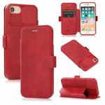 For iPhone SE 2022 / SE 2020 / 8 / 7 Push Window Double Buckle PU + Silicone Horizontal Flip Leather Case with Holder & Card Slot(Red)