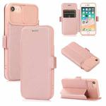 For iPhone SE 2022 / SE 2020 / 8 / 7 Push Window Double Buckle PU + Silicone Horizontal Flip Leather Case with Holder & Card Slot(Rose Gold)