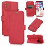 For iPhone X / XS Push Window Double Buckle PU + Silicone Horizontal Flip Leather Case with Holder & Card Slot(Red)