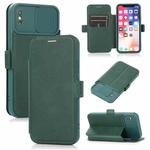 For iPhone X / XS Push Window Double Buckle PU + Silicone Horizontal Flip Leather Case with Holder & Card Slot(Green)