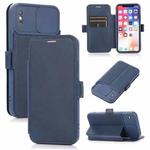 For iPhone X / XS Push Window Double Buckle PU + Silicone Horizontal Flip Leather Case with Holder & Card Slot(Blue)