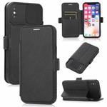 For iPhone X / XS Push Window Double Buckle PU + Silicone Horizontal Flip Leather Case with Holder & Card Slot(Black)