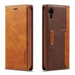 For iPhone XR LC.IMEEKE LC-001 Series PU + TPU Color Matching Frosted Horizontal Flip Leather Case with Holder & Card Slot(Brown)
