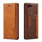 For iPhone 7 / 8 LC.IMEEKE LC-001 Series PU + TPU Color Matching Frosted Horizontal Flip Leather Case with Holder & Card Slot(Brown)