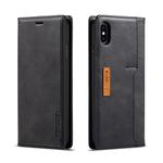 For iPhone X / XS LC.IMEEKE LC-001 Series PU + TPU Color Matching Frosted Horizontal Flip Leather Case with Holder & Card Slot(Black)