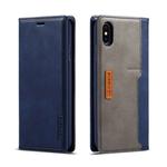 For iPhone XS Max LC.IMEEKE LC-001 Series PU + TPU Color Matching Frosted Horizontal Flip Leather Case with Holder & Card Slot(Blue)