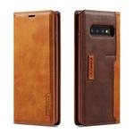 For Galaxy S10e LC.IMEEKE LC-001 Series PU + TPU Color Matching Frosted Horizontal Flip Leather Case with Holder & Card Slot(Brown)