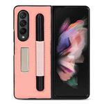 For Samsung Galaxy Z Fold3 5G Litchi Texture Leather Protective Case with Holder & Pen Slot(Pink)