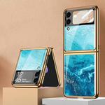 For Samsung Galaxy Z Flip3 5G GKK Electroplating Painted Glass Case(Fluid Blue)