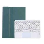 Y0N5-A TPU Tablet Case Lambskin Texture Round Keycap Bluetooth Keyboard Leather Tablet Case with Holder & Touchpad For Xiaomi Pad 5 / 5 Pro(Dark Green)