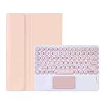 Y0N5-A TPU Tablet Case Lambskin Texture Round Keycap Bluetooth Keyboard Leather Tablet Case with Holder & Touchpad For Xiaomi Pad 5 / 5 Pro(Pink + Pink)