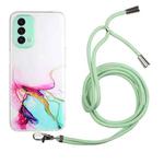 Hollow Marble Pattern TPU Precise Hole Protective Case with Neck Strap Rope For OnePlus Nord N200 5G(Green)
