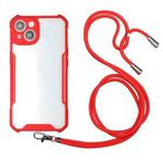 For iPhone 13 mini Acrylic + Color TPU Shockproof Case with Neck Lanyard (Red)