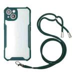 For iPhone 13 Acrylic + Color TPU Shockproof Case with Neck Lanyard(Dark Green)