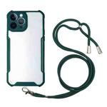 For iPhone 13 Pro Acrylic + Color TPU Shockproof Case with Neck Lanyard (Dark Green)