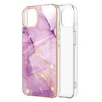 For iPhone 13 mini Electroplating Marble Pattern Dual-side IMD TPU Shockproof Case (Purple 001)