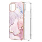 For iPhone 13 Electroplating Marble Pattern Dual-side IMD TPU Shockproof Case(Rose Gold 005)