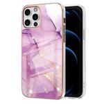 For iPhone 12 Pro Max Electroplating Marble Pattern Dual-side IMD TPU Shockproof Case(Purple 001)