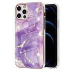 For iPhone 12 Pro Max Electroplating Marble Pattern Dual-side IMD TPU Shockproof Case(Purple 002)
