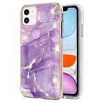For iPhone 11 Electroplating Marble Pattern Dual-side IMD TPU Shockproof Case (Purple 002)