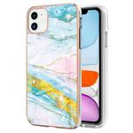 For iPhone 11 Electroplating Marble Pattern Dual-side IMD TPU Shockproof Case (Green 004)