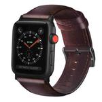 For Apple Watch Series 9&8&7 41mm / SE 3&SE 2&6&SE&5&4 40mm / 3&2&1 38mm Oil Wax Genuine Leather Strap Watch Band(Red Brown)