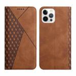 For iPhone 12 / 12 Pro Diamond Pattern Splicing Skin Feel Magnetic Horizontal Flip Leather Case with Card Slots & Holder & Wallet(Brown)