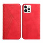 For iPhone 12 / 12 Pro Diamond Pattern Splicing Skin Feel Magnetic Horizontal Flip Leather Case with Card Slots & Holder & Wallet(Red)