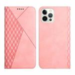 For iPhone 12 / 12 Pro Diamond Pattern Splicing Skin Feel Magnetic Horizontal Flip Leather Case with Card Slots & Holder & Wallet(Rose Gold)
