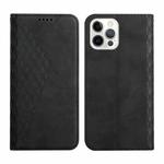 For iPhone 12 Pro Max Diamond Pattern Splicing Skin Feel Magnetic Horizontal Flip Leather Case with Card Slots & Holder & Wallet(Black)