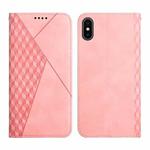 For iPhone X / XS Diamond Pattern Splicing Skin Feel Magnetic Horizontal Flip Leather Case with Card Slots & Holder & Wallet(Rose Gold)