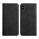 For iPhone X / XS Diamond Pattern Splicing Skin Feel Magnetic Horizontal Flip Leather Case with Card Slots & Holder & Wallet(Black)