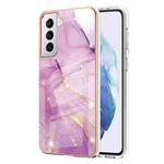For Samsung Galaxy S21 5G Electroplating Marble Pattern Dual-side IMD TPU Shockproof Case(Purple 001)