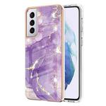 For Samsung Galaxy S21+ 5G Electroplating Marble Pattern Dual-side IMD TPU Shockproof Case(Purple 002)