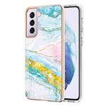 For Samsung Galaxy S21+ 5G Electroplating Marble Pattern Dual-side IMD TPU Shockproof Case(Green 004)