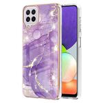 For Samsung Galaxy A22 4G EU Version Electroplating Marble Pattern Dual-side IMD TPU Shockproof Case(Purple 002)