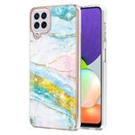 For Samsung Galaxy A22 4G EU Version Electroplating Marble Pattern Dual-side IMD TPU Shockproof Case(Green 004)
