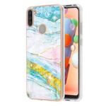 For Samsung Galaxy A11 / M11 Electroplating Marble Pattern Dual-side IMD TPU Shockproof Case(Green 004)