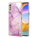 For LG Velvet 5G / 4G Electroplating Marble Pattern Dual-side IMD TPU Shockproof Case(Purple 001)