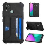 For Infinix Hot 10 Play /  Smart 5 India Dream PU + TPU Four-corner Shockproof Back Cover Case with Card Slots & Holder(Black)